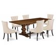 Pemberly Row 7-Piece Wood Dining Set in Walnut and Light Beige Upholstery