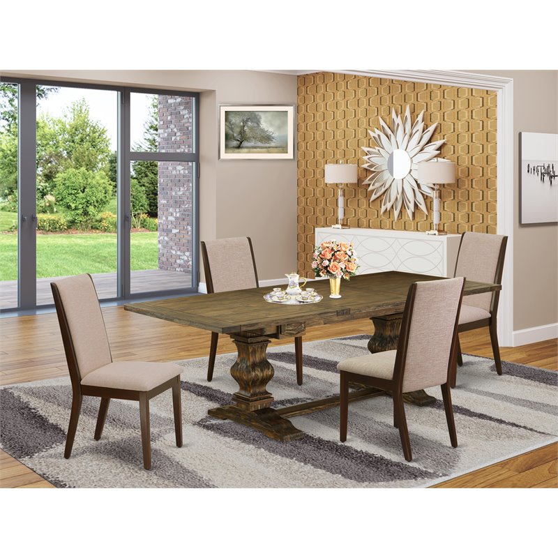 Pemberly Row 5-Piece Wood Dining Set in Jacobean Brown and Light Tan Finish