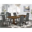 Pemberly Row 7-Piece Wood Dining Set in Walnut and Dark Gotham Gray
