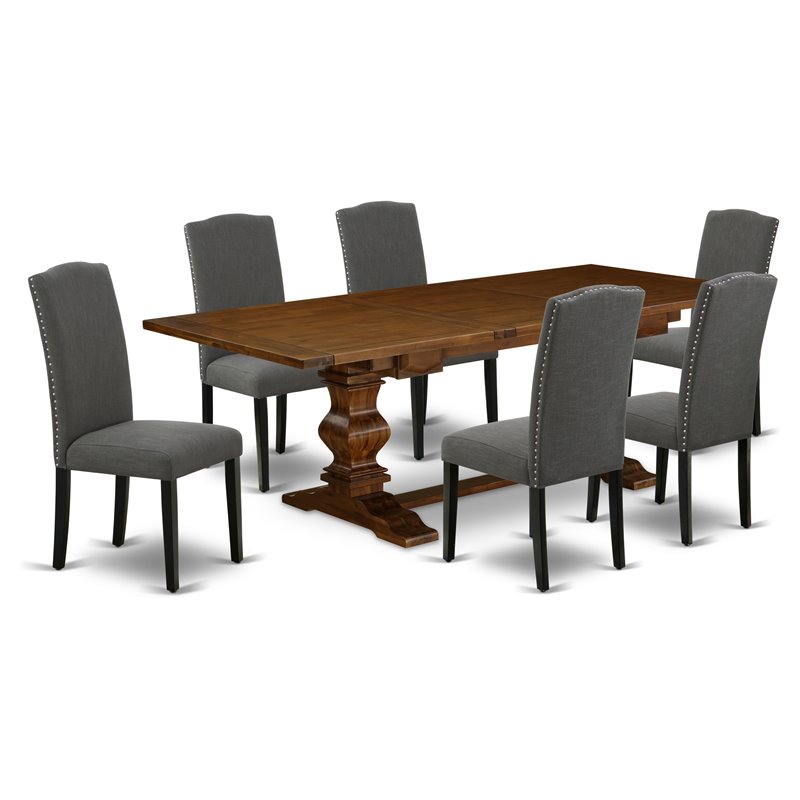 Pemberly Row 7-Piece Wood Dining Set in Walnut and Dark Gotham Gray