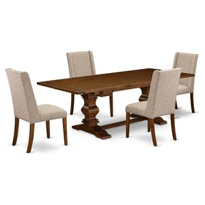 Pemberly Row 5-Piece Wood Dining Set in Walnut and Clay Finish