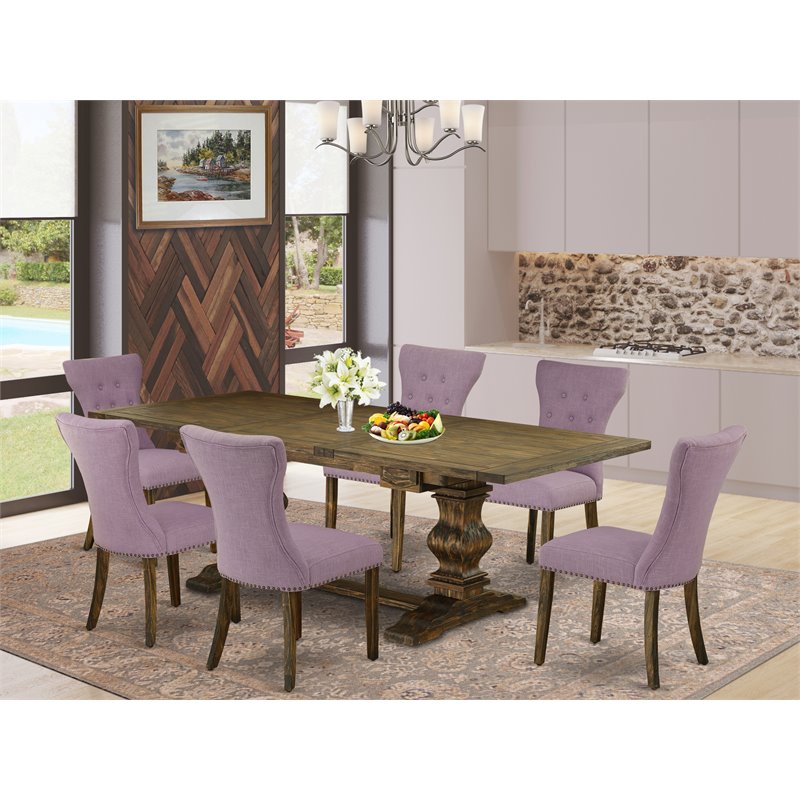 Pemberly Row Wood 7-Piece Dining Set in Jacobean Brown/Dahlia
