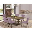 Pemberly Row Wood 7-Piece Dining Set in Jacobean Brown/Dahlia