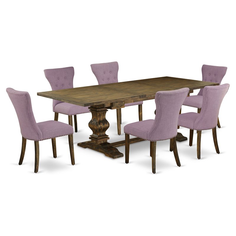 Pemberly Row Wood 7-Piece Dining Set in Jacobean Brown/Dahlia