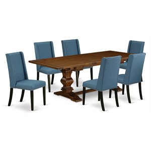 Pemberly Row 7-Piece Wood Dining Set in Walnut and Black Finish