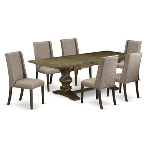 Pemberly Row 7-Piece Rubberwood Dining Set in Jacobean Brown/Dark Khaki