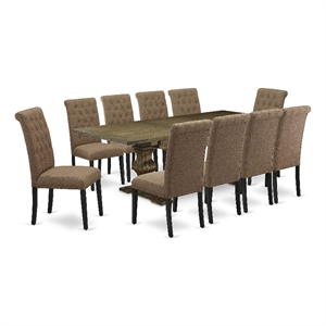 Pemberly Row 11-Piece Dining Table Set with Sable Chairs in Jacobean