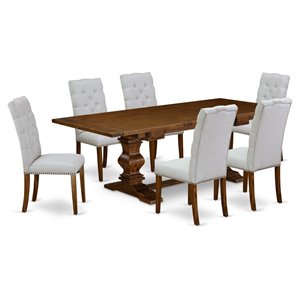Pemberly Row 7-Piece Dining Set in Walnut Finish with Black Upholstery