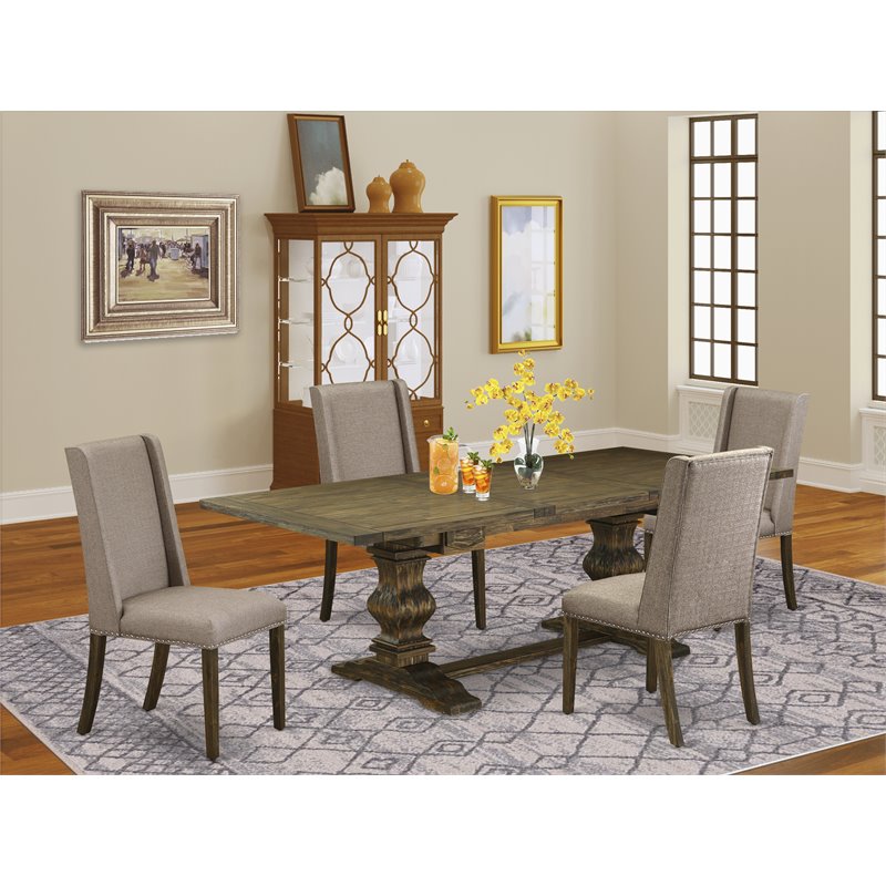 Pemberly Row 5-Piece Dining Set in Jacobean Finish with Dark Khaki Chairs