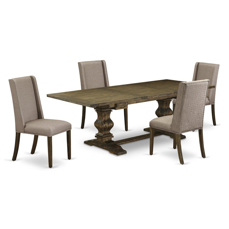 Pemberly Row 5-Piece Dining Set in Jacobean Finish with Dark Khaki Chairs