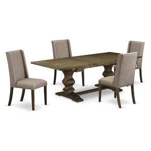 Pemberly Row 5-Piece Dining Set in Jacobean Finish with Dark Khaki Chairs