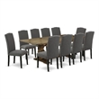 Pemberly Row 11-Piece Dining Set in Jacobean Wood and Gotham Gray Fabric