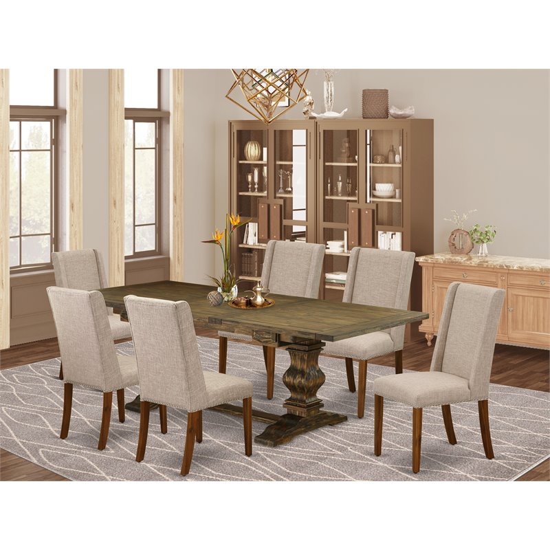 Pemberly Row 7-Piece Wood Dining Set in Jacobean Brown and Clay
