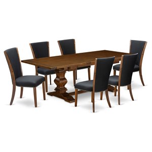 Pemberly Row 7-Piece Extendable Dining Set in Antique Walnut and Black
