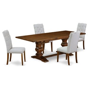 Pemberly Row 5-Piece Wood Dining Set with Parson Chairs in Walnut Finish
