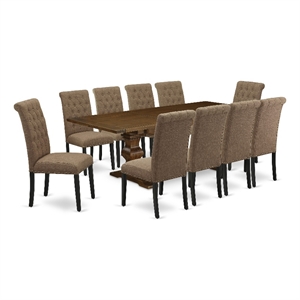 Pemberly Row 11-Pc Walnut Dining Set with Light Sable Upholstered Chairs