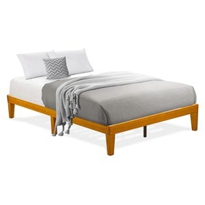 Pemberly Row Engineered Wood Full Platform Bed in Rustic Oak Finish