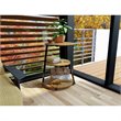 Pemberly Row Round End Table in Metal and Wood Black and Oak Finish