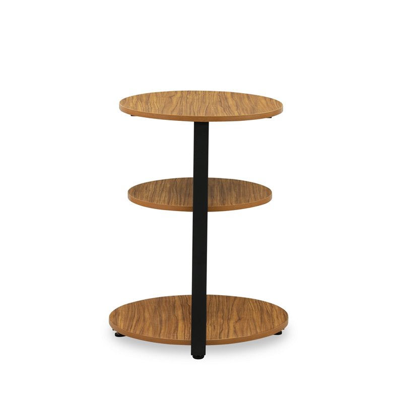Pemberly Row Round End Table in Metal and Wood Black and Oak Finish
