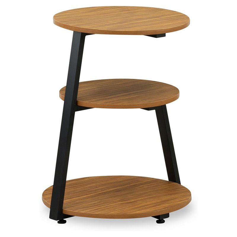 Pemberly Row Round End Table in Metal and Wood Black and Oak Finish