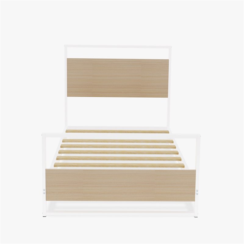 Pemberly Row Wooden and Metal Twin Bed Frame with White Finish