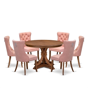 Pemberly Row 7-Piece Walnut Dining Table Set with Faux Leather Chairs