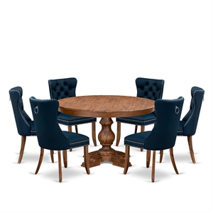 Pemberly Row 7-Piece Kitchen Table Set in Walnut with Faux Leather Chairs