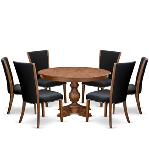 Pemberly Row 7-Piece Round Walnut Kitchen Table Set with Parson Chairs