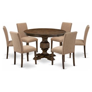 Pemberly Row 7-Piece Wood Dining Set in Light Sable and Jacobean Brown