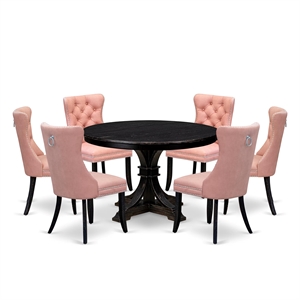 Pemberly Row 7-Piece Round Dining Set with Pedestal Table in Black