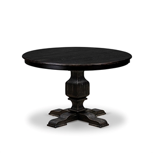 Pemberly Row Wooden Round Dining Table in Sand Blasted Black Finish