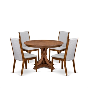 Pemberly Row 5-Piece Rubber Wood Dining Set in Walnut with Grey Chairs