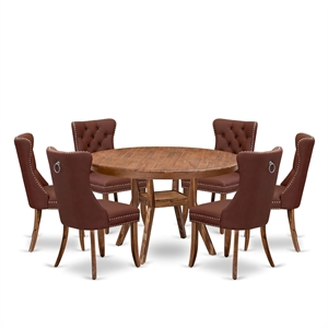 Pemberly Row 7-Piece Wood Dining Set with Walnut Table and Burgundy Chairs