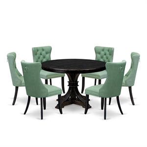 Pemberly Row 7-Piece Round Pedestal Dining Set in Black Finish