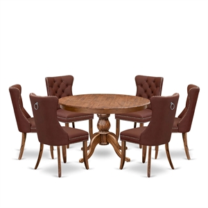 Pemberly Row 7-Piece Mid Century Rubberwood Dining Set in Walnut Finish