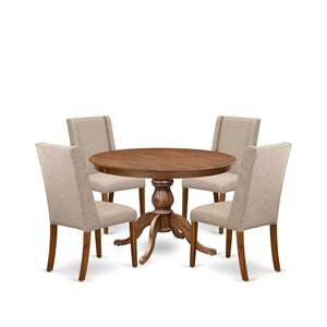 Pemberly Row 5-Piece Walnut Dining Table Set with Light Tan Upholstery