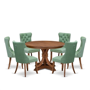 Pemberly Row 7-Piece Modern Dining Table Set Wood Walnut Finish