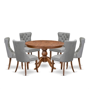 Pemberly Row 7-Piece Mid Century Dining Table Set Wood Walnut Finish