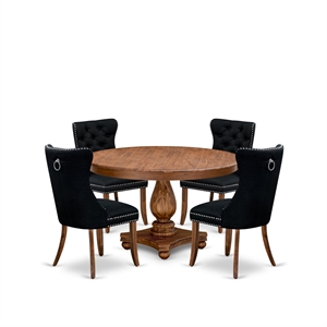 Pemberly Row 5-Piece Rubberwood Dining Set with 4 Chairs in Walnut