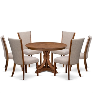 Pemberly Row 7 Piece Walnut Dining Set with Upholstered Chairs