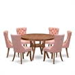 Pemberly Row 7-Piece Dining Set in Walnut Wood with Faux Leather Chairs