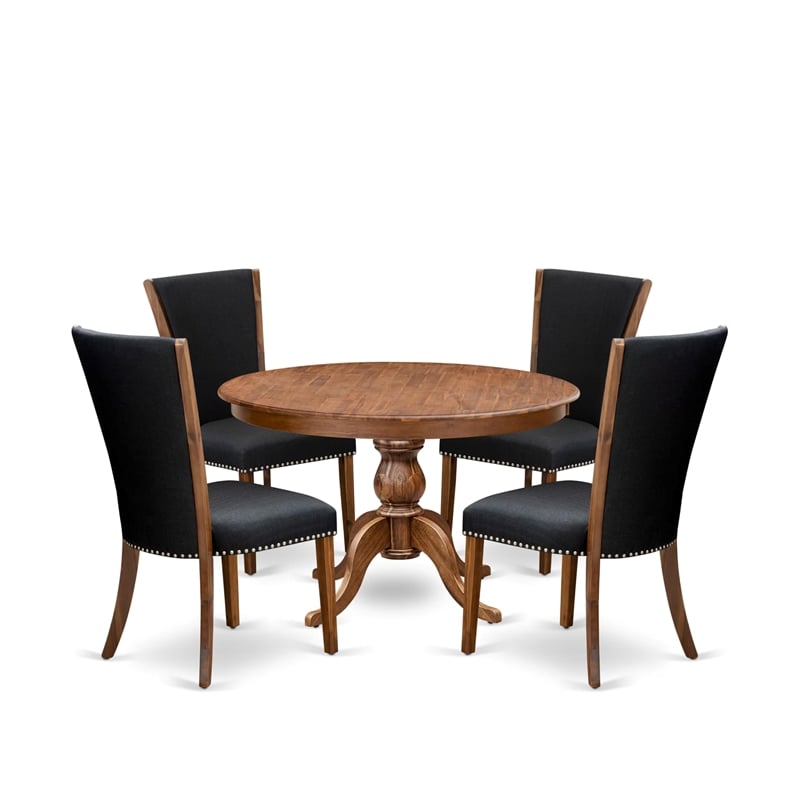 Pemberly Row 5-Piece Round Dining Set with Pedestal Table in Walnut