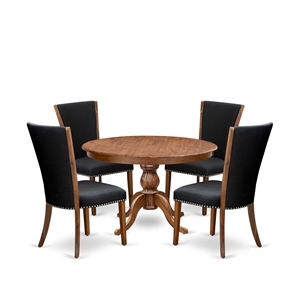 Pemberly Row 5-Piece Round Dining Set with Pedestal Table in Walnut