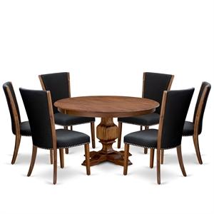 Pemberly Row 7-Piece Round Dining Set with Parson Chairs in Walnut