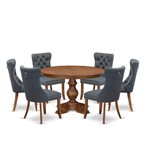 Pemberly Row 7-Piece Round Dining Table Set in Walnut Finish