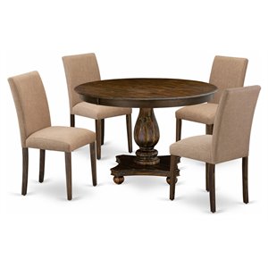 Pemberly Row 5-Piece Dining Set in Jacobean Brown Light Sable Linen