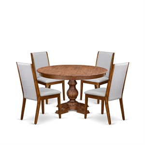 Pemberly Row 5-Piece Dining Set with Rubber Wood Table in Walnut Finish