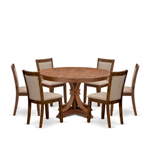 Pemberly Row 7-Piece Dining Table Set in Rubber Wood and Walnut Finish