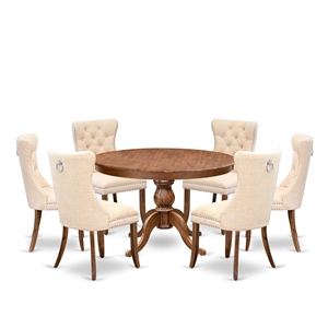 Pemberly Row 7-Piece Mid-Century Kitchen Table Set in Walnut Finish