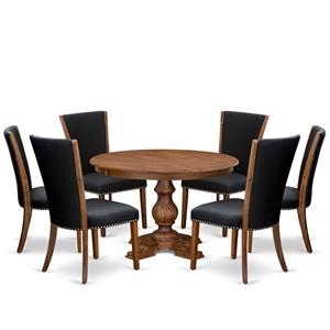 Pemberly Row 7-Piece Round Dining Table Set Wood Walnut Finish